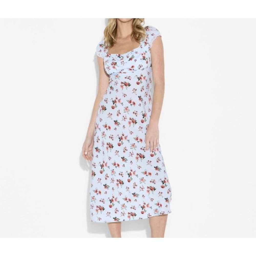 Wild Fable Floral Open Back Midi Dress Cottagecore Boho Coquette Blue Rayon L